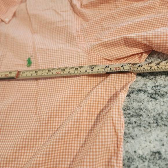RALPH LAUREN SHORT SLEEVE BUTTON DOWN MENS LARGE ORANGE WHITE GREEN PONY CLASSIC - Picture 9 of 10